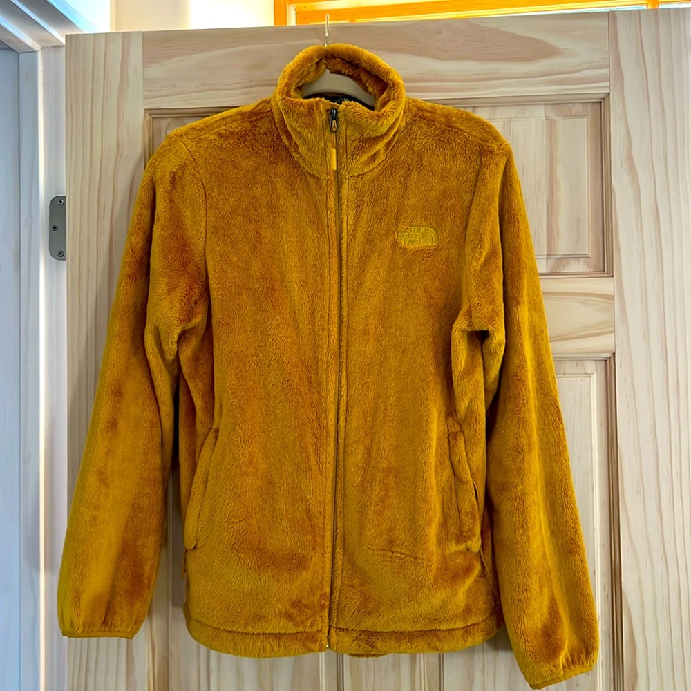 The North Face fuzzy, zip up, gold
